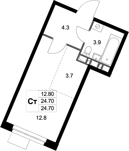 Планировка: Студия 24,7 м² в ЖК «Легенда Марусино»