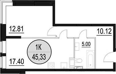 Планировка: Евродвушка 45,3 м² в ЖК «Солнечный Парк»