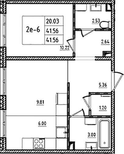 Планировка: Евродвушка 41,6 м² в ЖК «ЛесАрт»