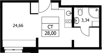 Планировка: Студия 28 м² в ЖК «Волковская 67»