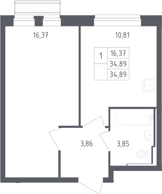 Планировка: 1-комнатная квартира 34,9 м² в ЖК «Рублевский квартал»