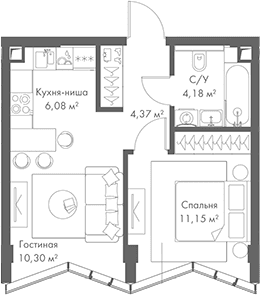 Планировка: Евродвушка 36,1 м² в ЖК «МИРА»