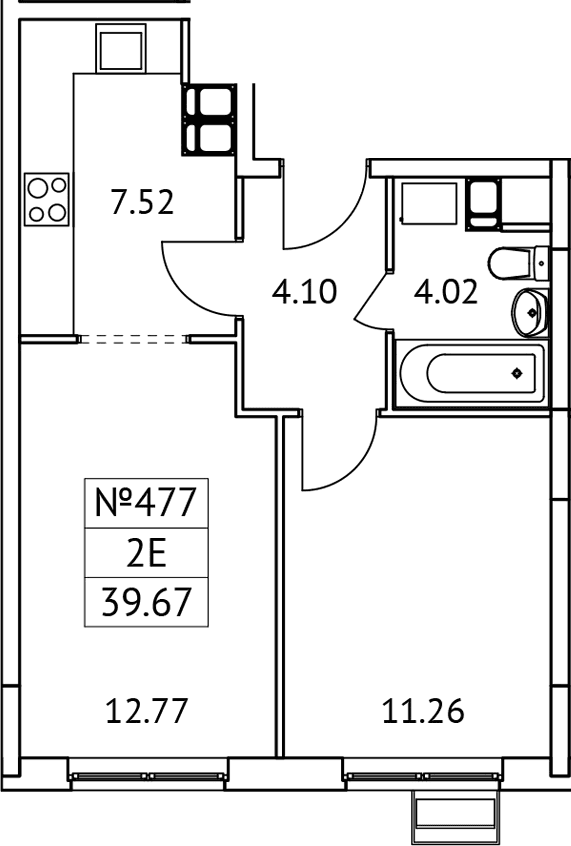Планировка: Евродвушка 39,7 м² в ЖК «Новотомилино»