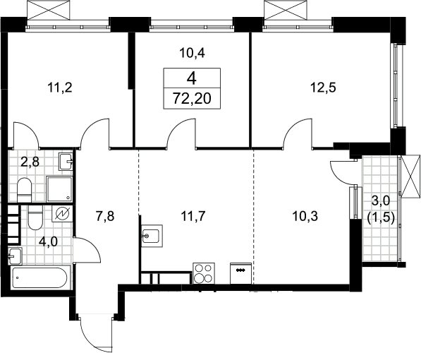 Планировка: Квартира евро-4 70,7 м² в ЖК «Скандинавия»