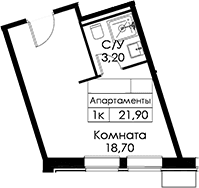 Планировка: Студия 21,9 м² в ЖК «Вольта»