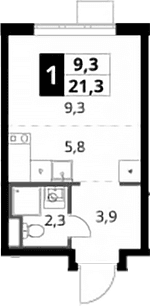 Планировка: Студия 21,3 м² в ЖК «1-й Донской»