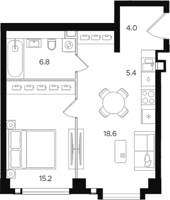 Планировка: Евродвушка 50 м² в ЖК «АУРА»