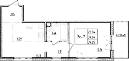 Планировка: Евродвушка 37,8 м² в ЖК «ЛесАрт»