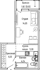 Планировка: Студия 29,6 м² в ЖК «Рига Хиллс»