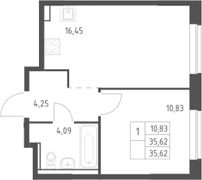 Планировка: Евродвушка 35,6 м² в ЖК «Егорово парк»