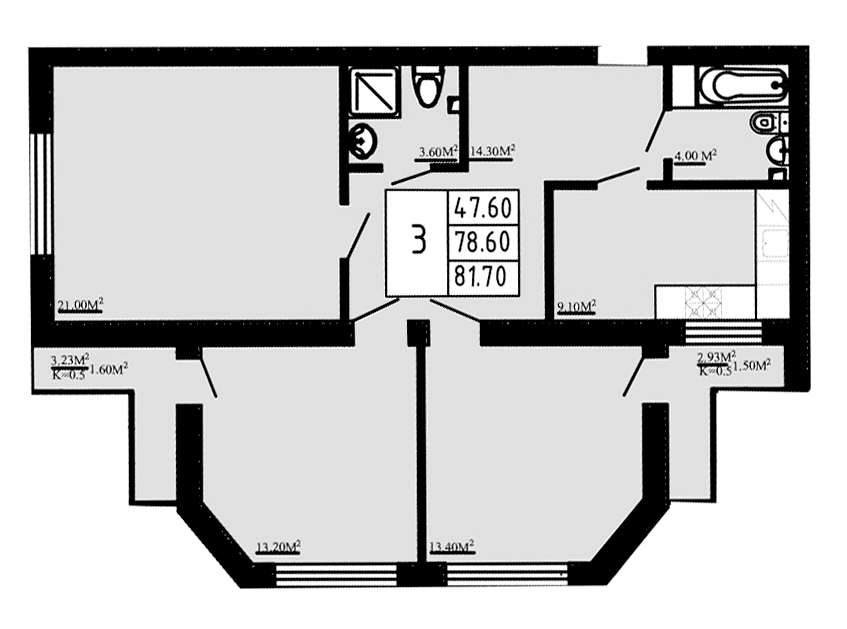 3-комнатная квартира