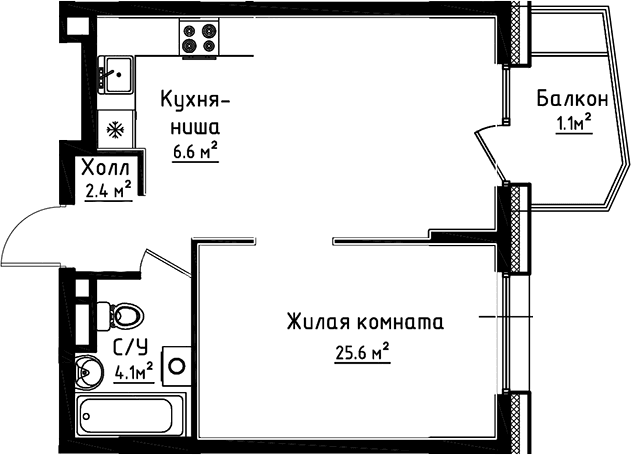 Планировка: Студия 38,7 м² в ЖК «Коллекция»