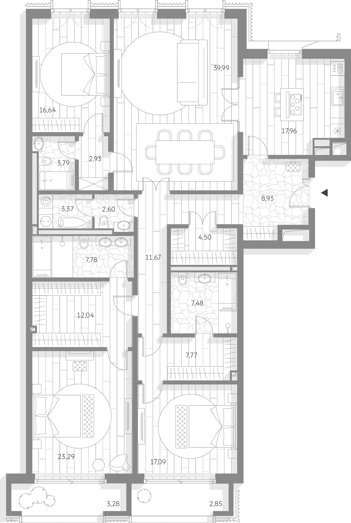 Планировка: Квартира евро-5 187,8 м² в ЖК «Люче»
