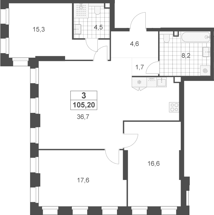 Планировка: Квартира евро-4 105,2 м² в ЖК «Деснаречье»