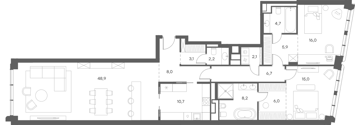 Планировка: Евротрёшка 133,5 м² в ЖК «Саввинская 27»