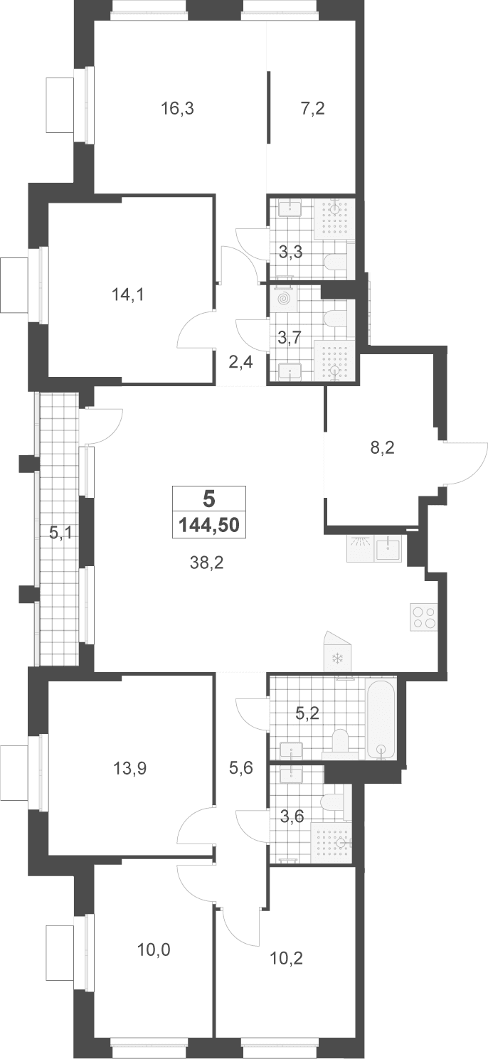 Планировка: 5-комнатная квартира 141,9 м² в ЖК «Деснаречье»