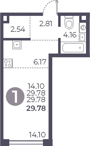Планировка: Студия 29,8 м² в ЖК «Мневники от Гранель»