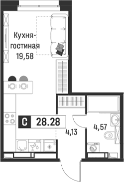 Планировка: Студия 28,3 м² в ЖК «Символист»