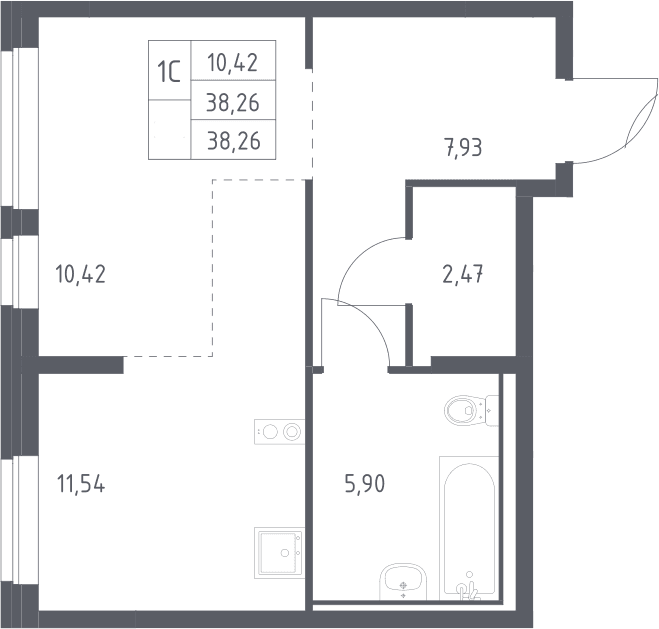 Планировка: Студия 38,3 м² в ЖК «Молжаниново»