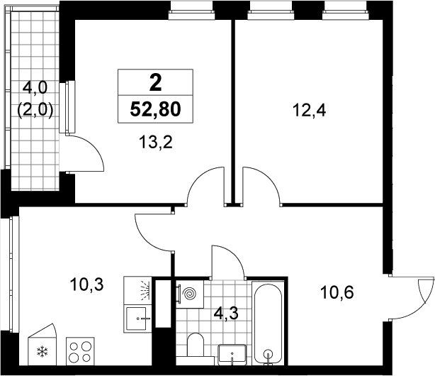 Планировка: 2-комнатная квартира 50,8 м² в ЖК «Деснаречье»