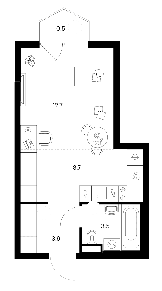 Планировка: Студия 28,8 м² в ЖК «Ярославский»