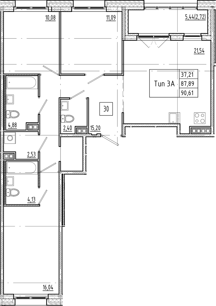 Планировка: Квартира евро-4 87,9 м² в ЖК «Ranta Residence»