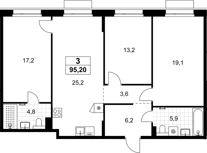 Планировка: Квартира евро-4 95,2 м² в ЖК «Хольм»