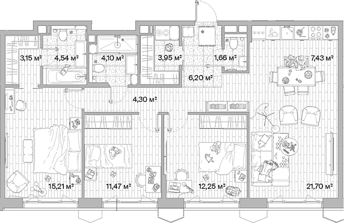 Планировка: Квартира евро-4 96 м² в ЖК «МЫС»