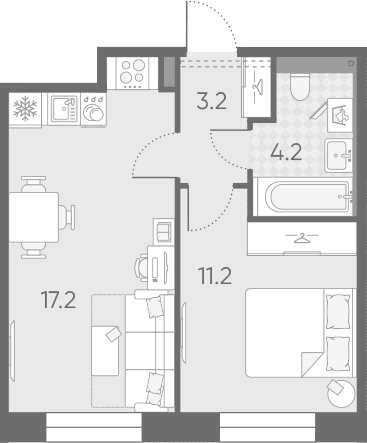 Планировка: Евродвушка 35,8 м² в ЖК «Большая Охта»