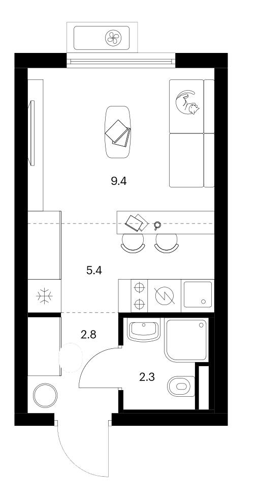 Планировка: Студия 19,9 м² в ЖК «Белая Дача парк»