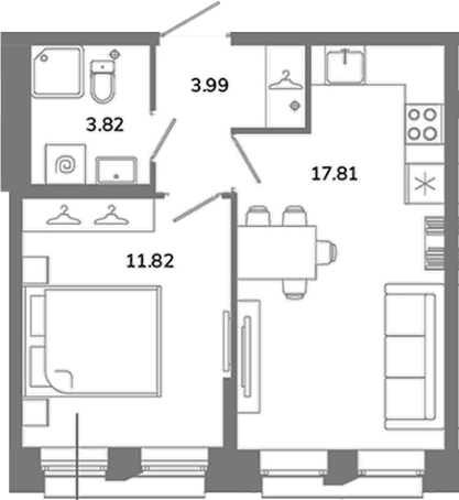 Планировка: Евродвушка 37,4 м² в ЖК «Твой Космос»