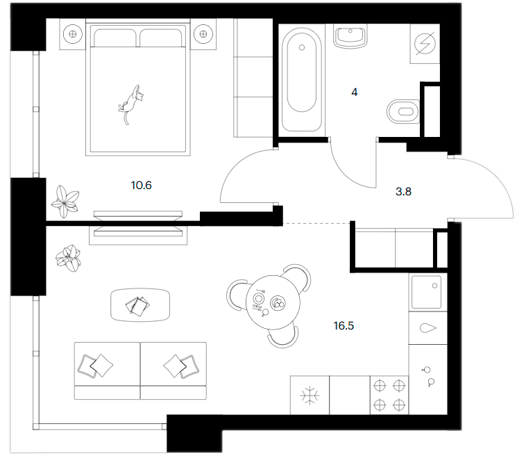 Планировка: 1-комнатная квартира 34,9 м² в ЖК «Строгино 360»