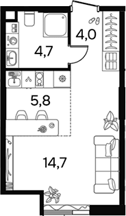 Планировка: Студия 29,2 м² в ЖК «Вавилова 64»