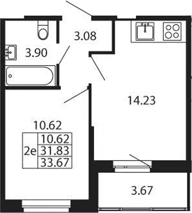 Планировка: Евродвушка 31,8 м² в ЖК «Полис Новоселье»