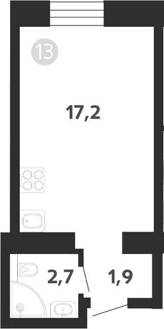 Планировка: Студия 21,8 м² в ЖК «Седова, 99»