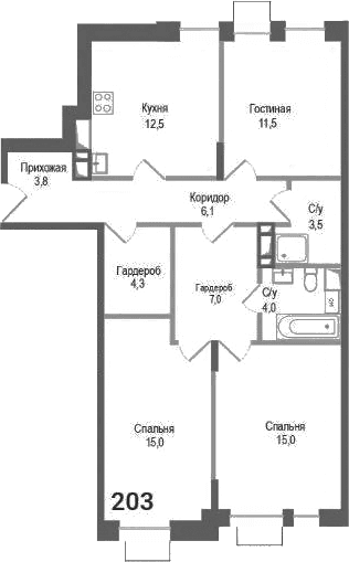 Планировка: 3-комнатная квартира 82,7 м² в ЖК «Киноквартал»