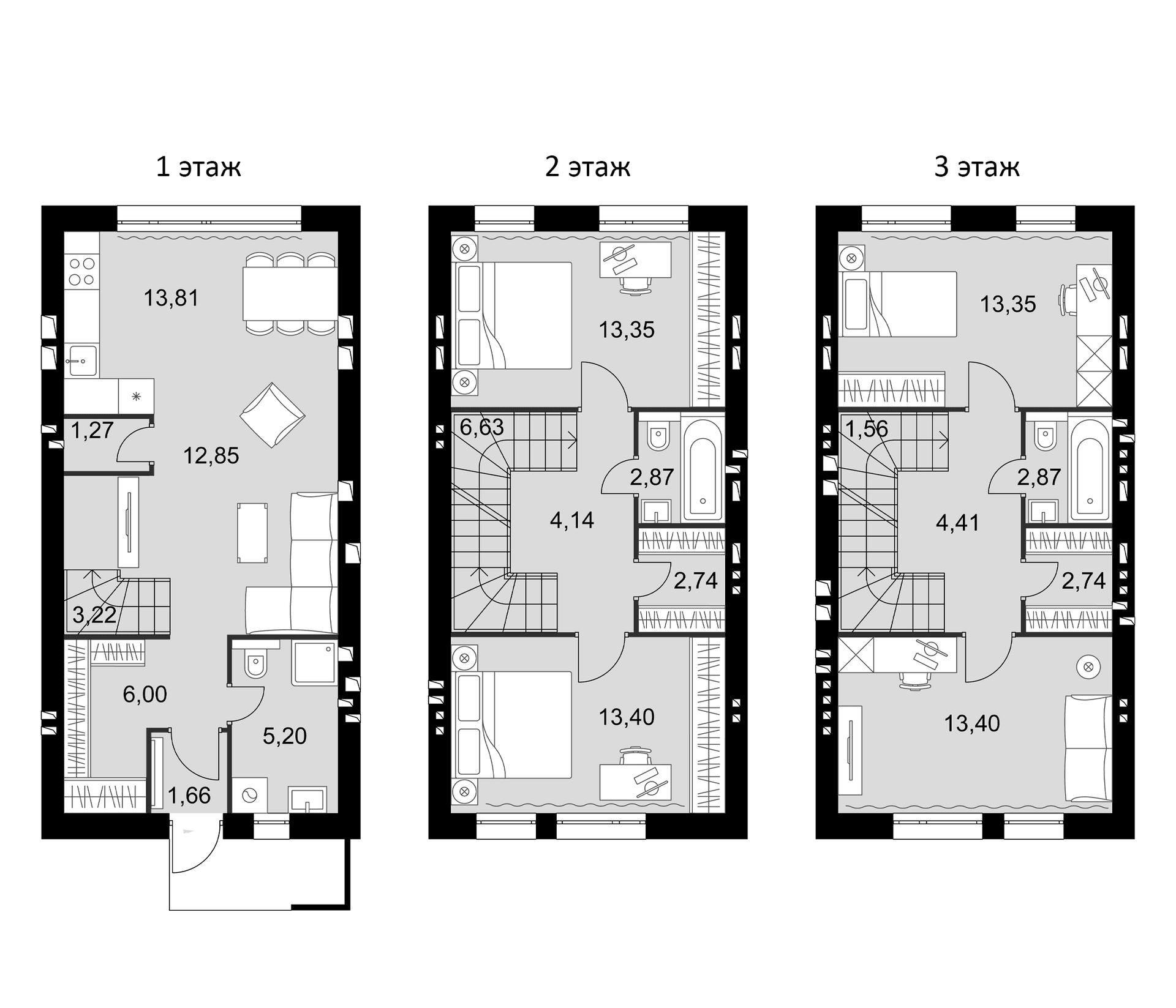 Планировка: Таунхаус 125 м² в ЖК «Мартемьяново Клаб»