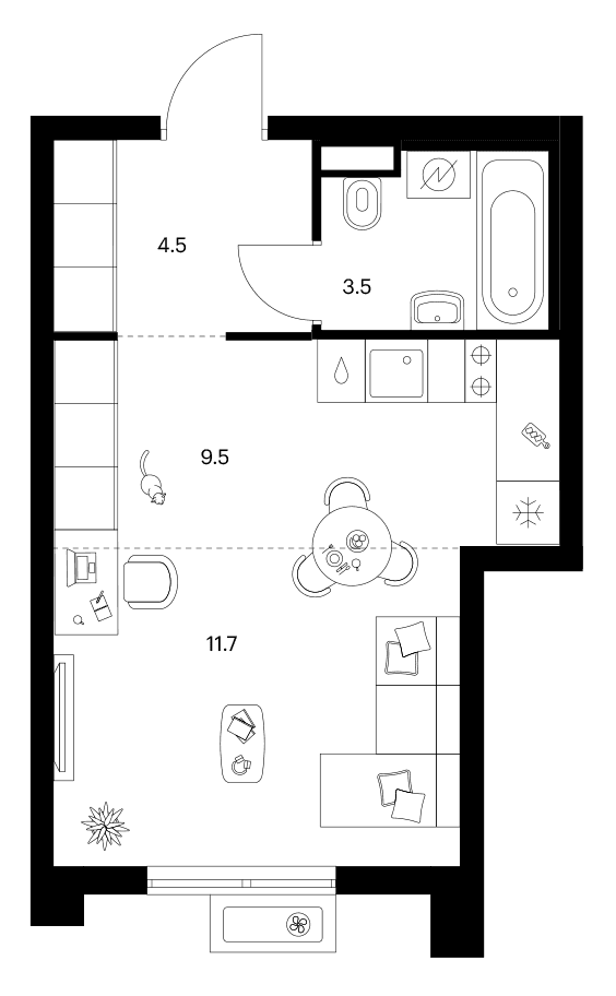 Планировка: Студия 29,2 м² в ЖК «Ярославский»