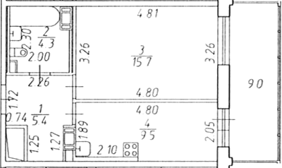 Планировка: 1-комнатная квартира 32,1 м² в ЖК «Экос»