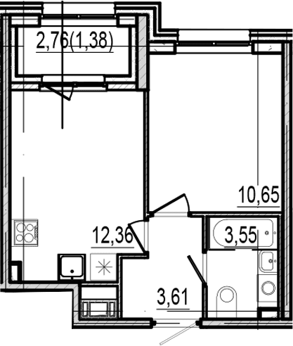 Планировка: 1-комнатная квартира 30,2 м² в ЖК «Оптимист»