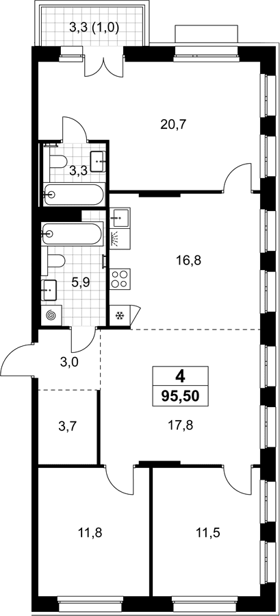 Планировка: Квартира евро-4 94,5 м² в ЖК «Хольм»