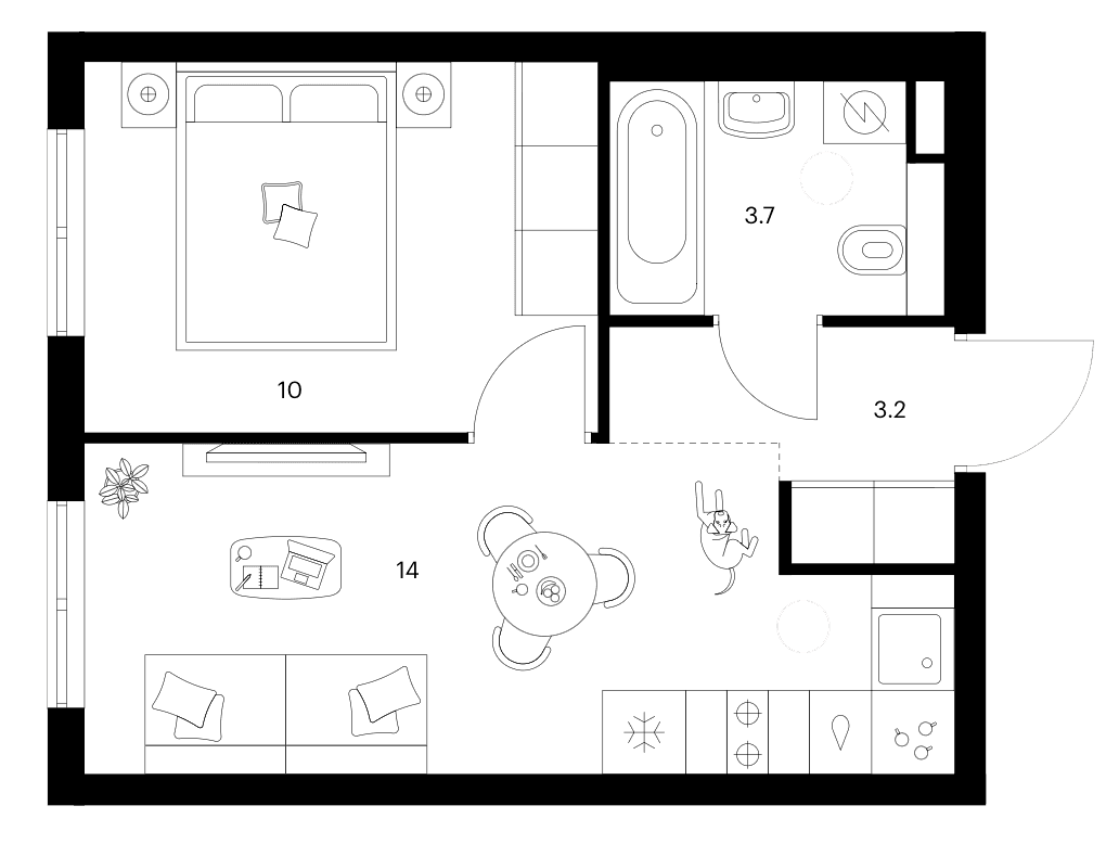 Планировка: 1-комнатная квартира 30,9 м² в ЖК «Ярославский»