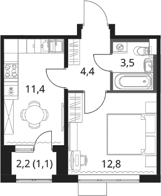 Планировка: 1-комнатная квартира 32,1 м² в ЖК «1-й Шереметьевский»