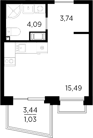 Планировка: Студия 23,3 м² в ЖК «Респект»