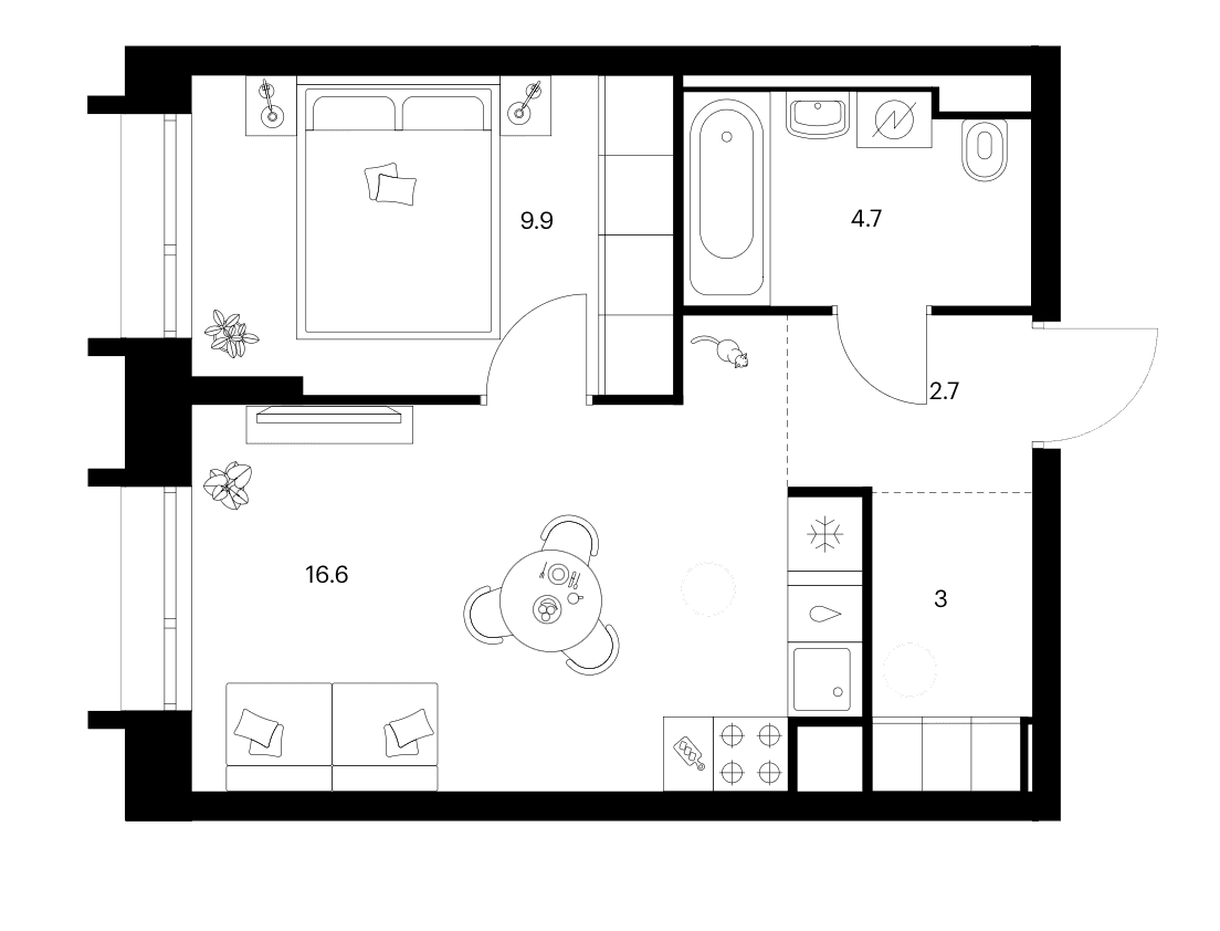 Планировка: 1-комнатная квартира 36,9 м² в ЖК «Зеленый парк»