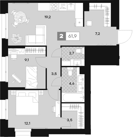 2-комнатная квартира