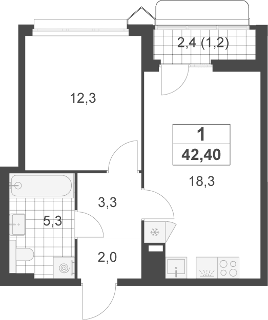 Планировка: Евродвушка 41,2 м² в ЖК «Деснаречье»