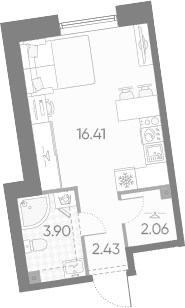 Планировка: Студия 24,8 м² в ЖК «Бульвар Грина»