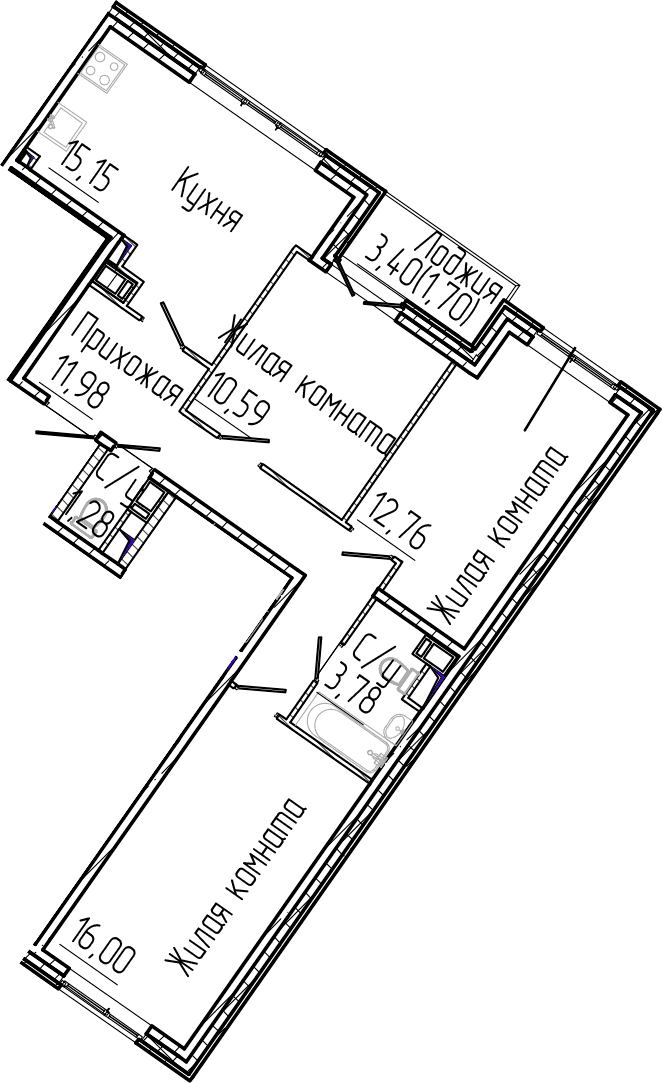 Планировка: Квартира евро-4 71,5 м² в ЖК «Сертолово Парк»