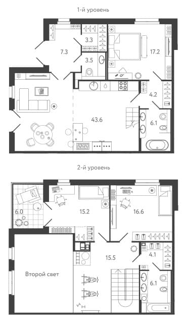 Планировка: Квартира евро-4 142,7 м² в ЖК «Репин»